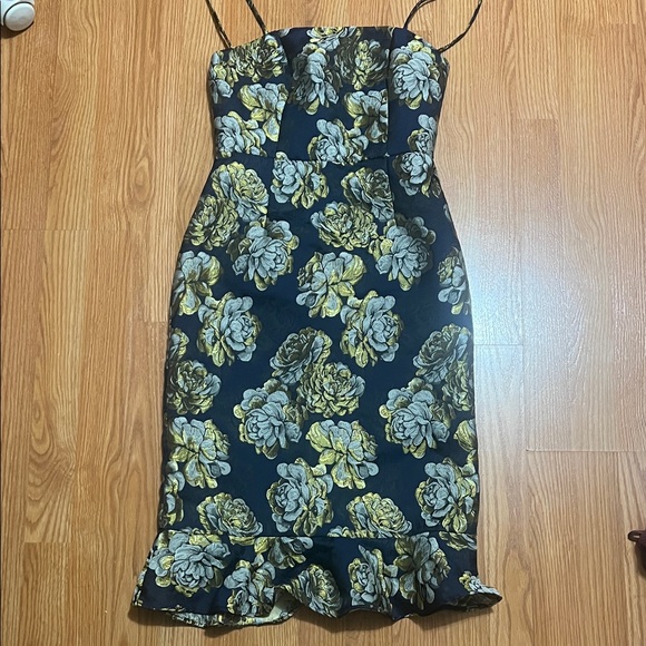 Anthropologie Dresses & Skirts - Hutch (Anthropologie) cocktail Dress in blue with gold and silver floral design